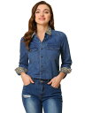 Allegra K デニムシャツ ジャケット トップス ボタンダウン 長袖 胸ポケット レディース ライトブルー S