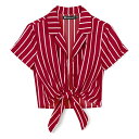 Allegra K 縦ストライプ シャツ 襟付き クロップ ショート丈 半袖 レトロ クロップドトップス レディース レッド M