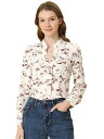 Allegra K 長袖ブラウス 花柄 フローラルプリント Vネック オフィス レディース ベージュ M(4)