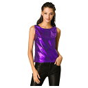 Allegra K メタリック タンクトップ 光沢 袖なし トップス ノースリーブ ダンス衣装 ストレッチ レディース a