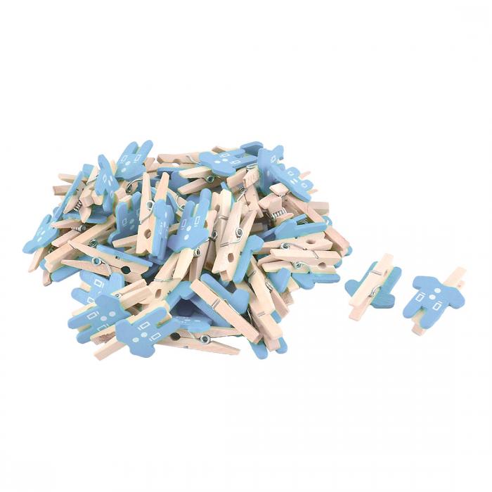 uxcell ミニ木製クリップ 洗濯ばさみペグ カード 写真 衣服形状 ブルー 50個