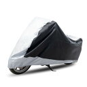 uxcell バイクカバー バイク車体カバー 大型 丈夫 厚手 180T 耐熱 防水 撥水 風飛び防止 UVカット 防埃 防雪 軽量 収納袋付き オートバイカバー カバー シルバートーン ブラック XXXL