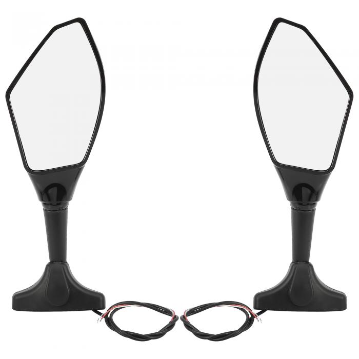 F FIERCE CYCLE オートバイサイドバックミラー ユニバーサル LEDウインカーポインテッドシェイプミラー ハンドルバーマウント用 ブラック 1ペア