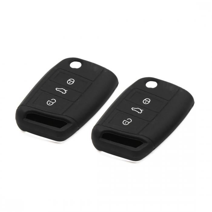 uxcell リモートキーケース VW用ゴルフ用7用 3つのボタン ゴム製 車用 リモートキーカバー ケース 保護用 ブラック 2個入り