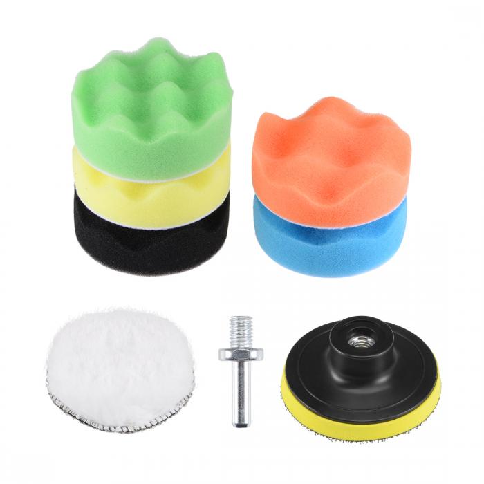 uxcell カーフォームドリル研磨パッドキット 80mm 5個ウェーブ付きスポンジパッド 1個ウールパッド 1個フックとループのバッキングパッド M14ドリル...