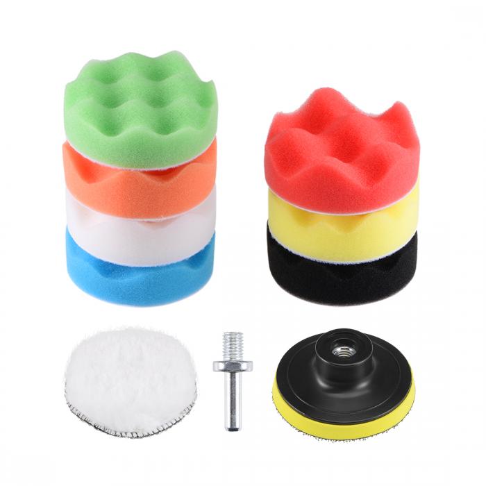 uxcell カーフォームドリル研磨パッドキット 80mm 7個ウェーブスポンジパッド 1個ウールパッド 1個フックとループのバッキングパッド M10ドリルアダ...
