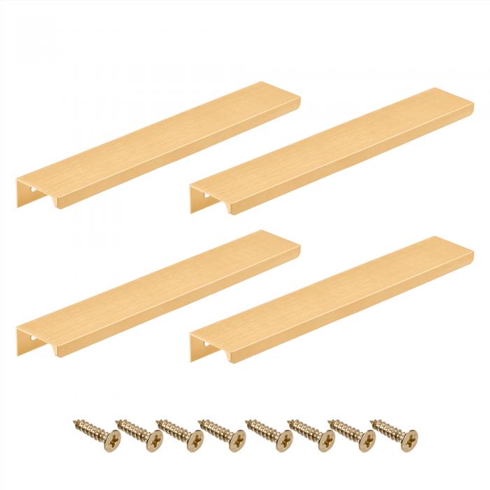uxcell エッジプルハンドル アルミニウム合金 キャビネット 引き出しプル ゴールドトーン 300 mmx32 mm 4個
