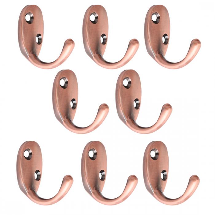 uxcell ウォールフック 亜鉛合金 壁掛けフック コートタオルキーウォールフッククラスプ バスルームローブハンガー ネジ付き 赤い銅 8個
