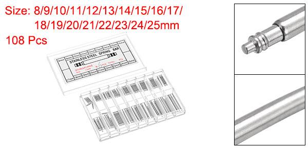 uxcell 108マルチ-サイズ 時計スプリングバー ステンレス鋼製 シルバートーン 8-25mm幅の時計ラグ用 1.4mm径時計ストラップピン 6個入り各サイズ