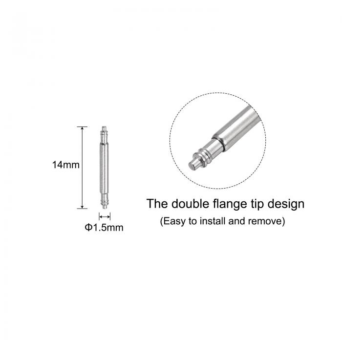 uxcell 時計スプリングバー ステンレス鋼製 シルバートーン ダブルフランジチップ設計 修理用時計リストバンド時計職人ツール 1.5mm径 12mm幅 200個入り