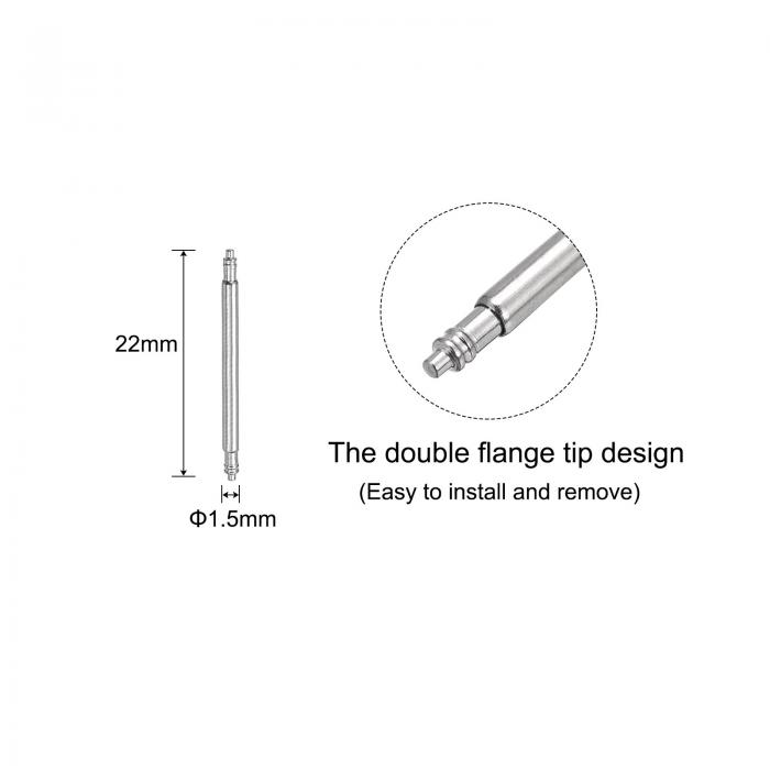 uxcell 時計スプリングバー ステンレス鋼製 シルバートーン ダブルフランジチップ設計 修理用時計リストバンド時計職人ツール 1.5mm径 20mm幅 200個入り