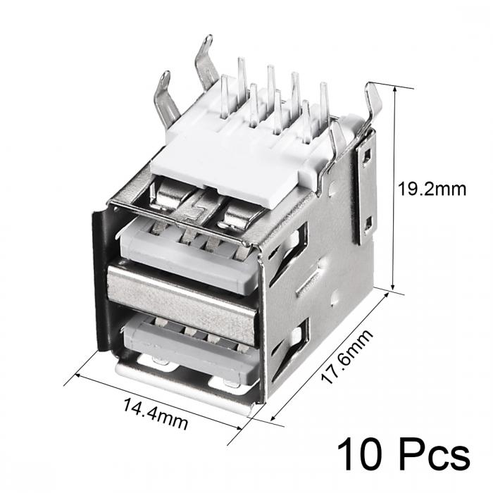 uxcell PCB USBコネクタ タイプA デュアルポート メスジャック 8ピン 水平な 90度 10個