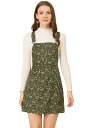 Allegra K コーデュロイ ジャンパースカート サロペット サスペンダー スカート 花柄 ミニ Aライン レディース グリーン XL(4)