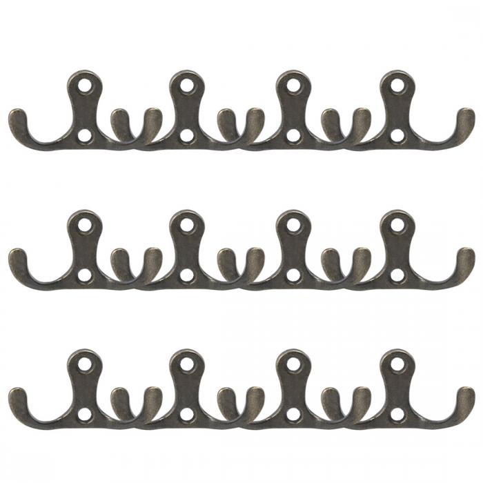 uxcell フック デュアルローブフック ネジ付き 金属 壁掛けコート帽子ダブルタオルフック 洋服ハンガーホルダー ネジ付き ブロンズトーン 12個