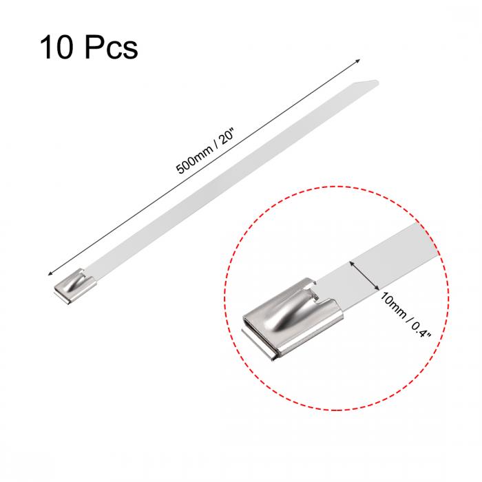 uxcell ケーブルジップタイ ステンレス鋼 500mm 10mm幅 金属排気ラップ 10個