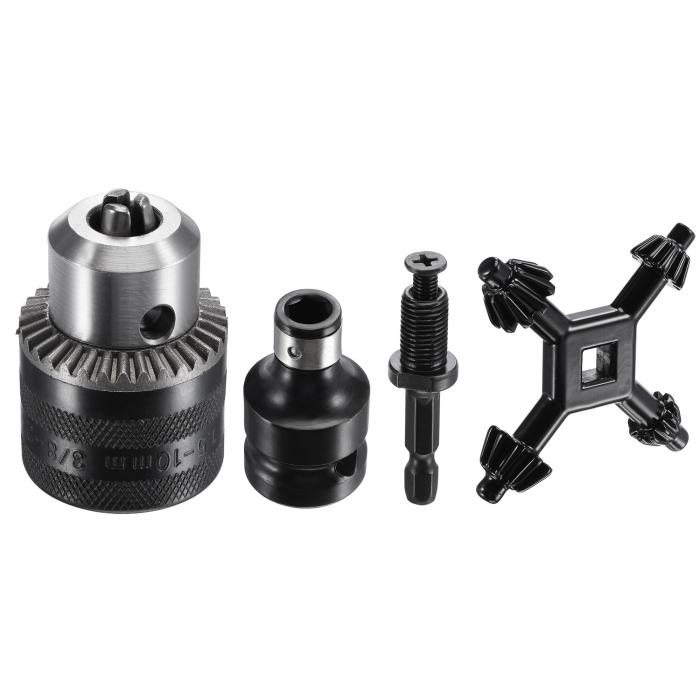 uxcell ドリルチャック 容量1.5-10mm ネジ3/8-24UNF 六角シャンクアダプター付き 4イン1チャックキー ソケットスクエアコンバーター12.7mm 電気インパクトドリル用
