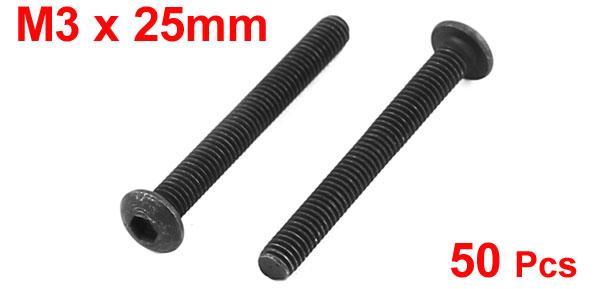 uxcell 六角穴ねじ ボタンヘッド 機械ボルト 合金鋼 ブラック M3x 25mm 50個入り