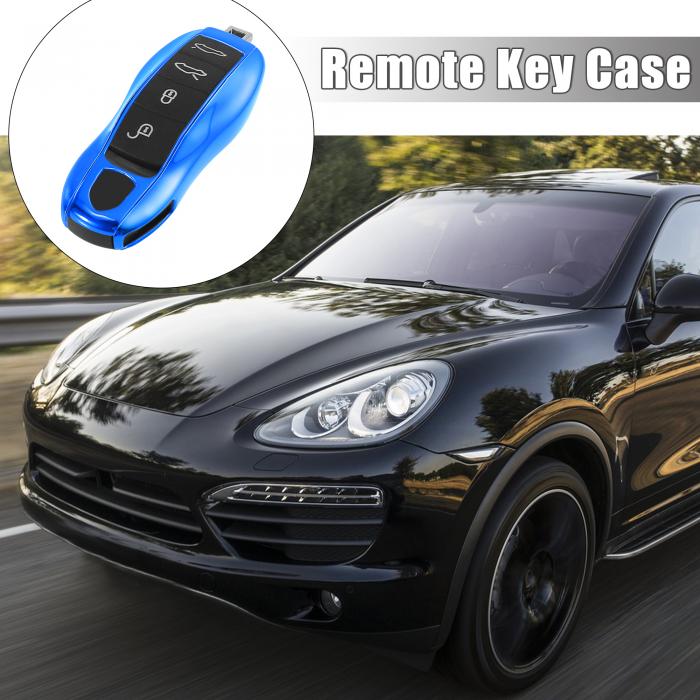 X AUTOHAUX 車のリモートキーカバー キーフォブ プラスチックケースカバー シェルセット 電気メッキ ブルー Porscheに対応 Cayenne Panamera Macanに対応 3