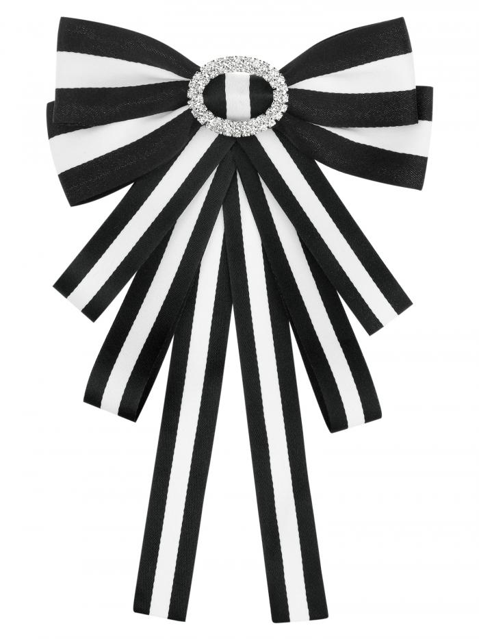 Elerevyo スクールリボン 女子 制服リボン 蝶結び 蝶ネクタイ ストライプ柄 リボン ピン付き かわいい 学生服 おしゃれ 学園祭 パーティー ブラック|ホワイト|ネイビー
