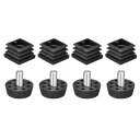 uxcell 4Pcs スクエアチューブ用レベリングフィート付きインサート 0.98"x0.98" OD スクエアチューブ用 調整可能な10-14mm M8 スレッド ブ ラックプラスチック家具チェア脚プラグエンドキャップインサート