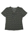 Allegra K 花柄 ブラウス ボウタイ Vネック 半袖 トップス ストレート ゆったり レディース ブラック XS(4)