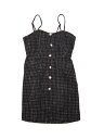 Allegra K チェック柄ドレス ボタン装飾 スパゲッティストラップ ツイードドレス ノースリーブワンピース レディース ブラック XS(4)
