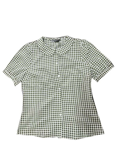 Allegra K チェックブラウス 丸襟 ボタンダウンシャツ パフ半袖 ギンガムトップス レディース グリーン L Allegra K チェックブラウス 丸襟 ボタンダウンシャツ パフ半袖 ギンガムトップス レディース グリーン L