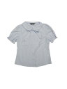 Allegra K 丸襟 ブラウス ボウタイネック シャツ コットン 通勤 トップス パフスリーブ ボタンダウン レディース ライトブルー XS