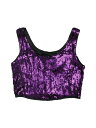 Allegra K クロップタンクトップ 衣装 ノースリーブ クラブウェア メタリック スパンコール ラウンドネック レディース パープル XS