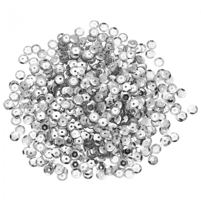 uxcell 1200個のルーズカップシーケンス 6mmの丸いルーズシーケンス 穴付きの虹色の大量 - 0.7オンス（20g） 裁縫刺繍衣類DIYクラフト装飾用 シルバートーン