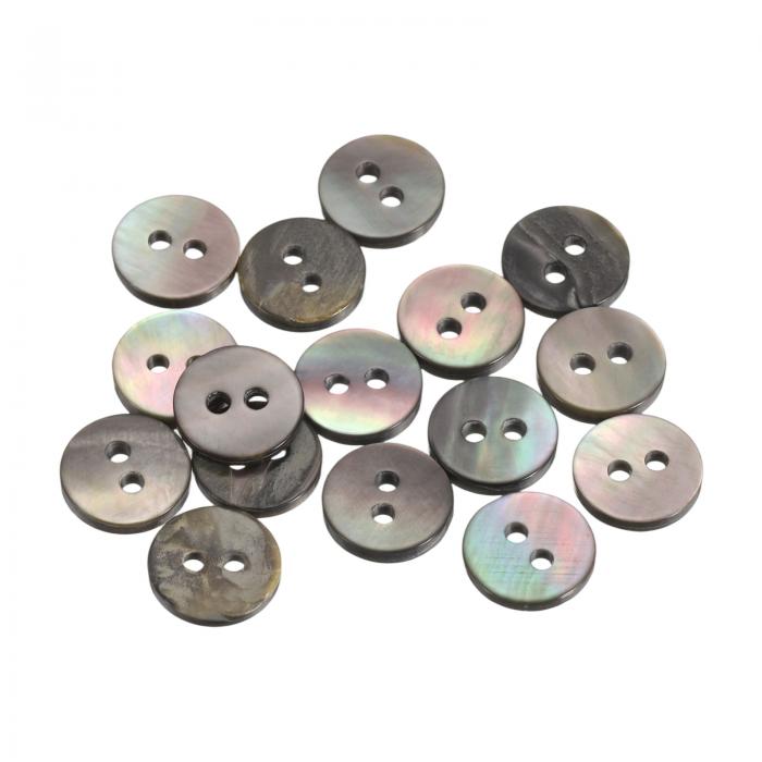 uxcell 15個の天然貝ボタン、2穴9mmフラット真珠ボタン、シャツ、コート、スーツ、ジャケット、ジーンズ、スカート、DIY裁縫クラフト用、黒/シルバー