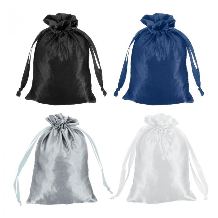 uxcell 引き紐付きサテンバッグ、4x6インチのウェディングファボーバッグミニギフトパッケージングバッグ、誕生日、クリスマス、宝石パーティー用（黒/グレー/ホワイト/ネイビーブルー、4個入り）