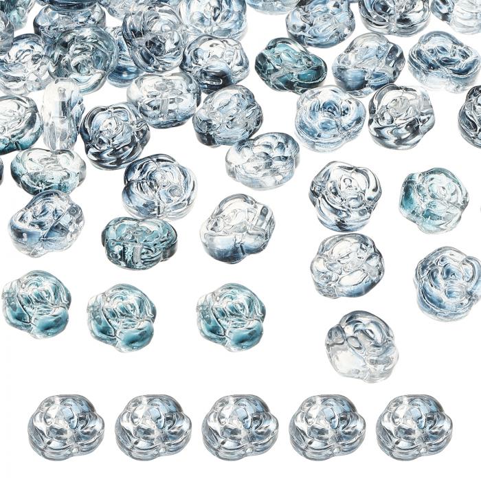uxcell 50個のローズビーズ 0.55"のガラスフラワーローズ装飾彫刻されたルーズスペーサー水晶クラフト..