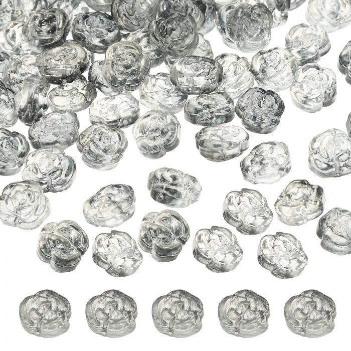 uxcell 100個のローズビーズ 0.55"ガラスフラワーローズ装飾彫刻されたルーズスペーサー水晶クラフトビ..