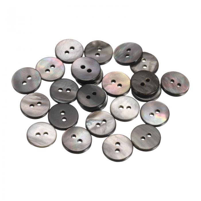 uxcell 25個の天然貝ボタン、2穴11.5mmフラット真珠ボタン、シャツ、コート、スーツ、ジャケット、ジーンズ、スカート、DIY裁縫クラフト用、黒/シルバー
