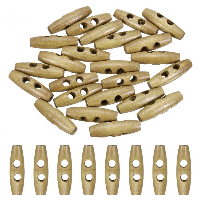 uxcell 24個 木製トグルボタン 40mm/1.6" 2穴ウッドオリーブ製ボタン DIYクラフトコートセーター衣類ジ..