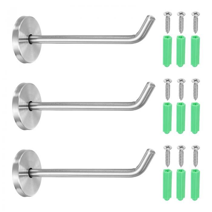 uxcell 3個のステンレス製コートフック、4.8x0.3インチの象の鼻重役ローブバスルームタオルフック、丸い壁掛けフック、ベッドルーム、キッチン、クローゼッ...