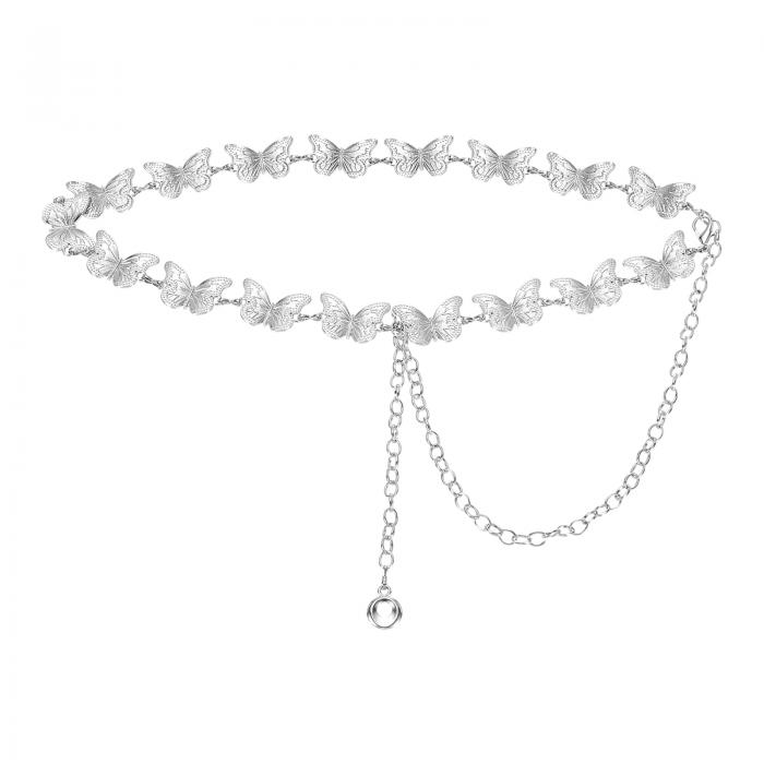 uxcell ウェスタンメタルコンチョチェーンベルト ウエストベルト女性用ドレスジーンズカントリーコンサート衣装 シルバーバタフライ