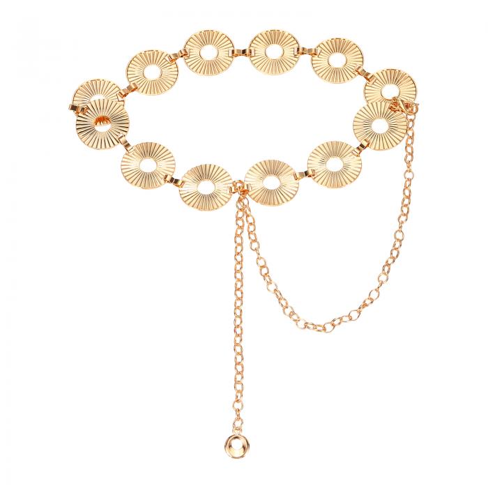 uxcell ウェスタンメタルコンチョチェーンベルト ウィメンズドレスジーンズカントリーコンサート衣装用チェーンウエストベルト 金サークル