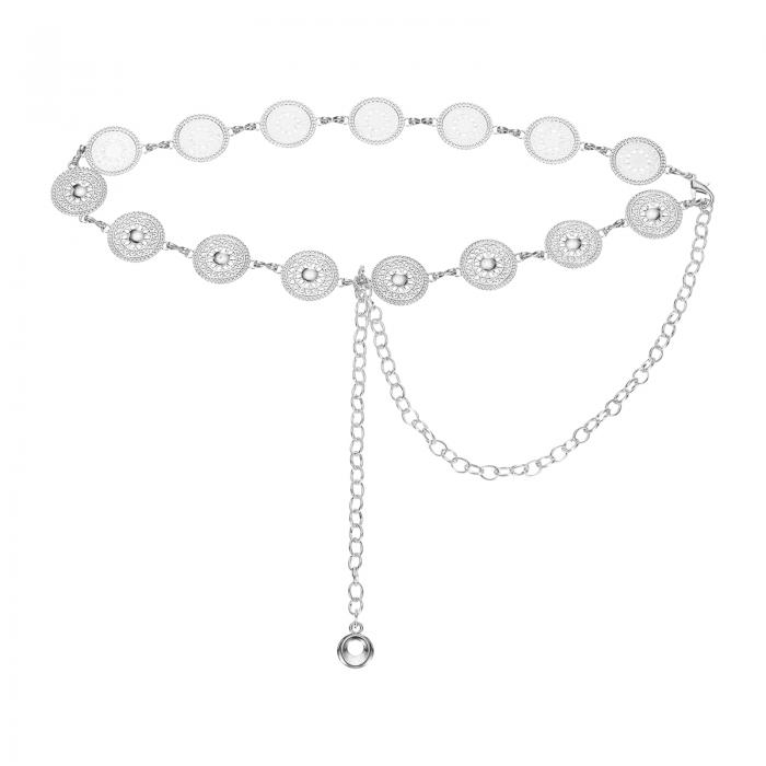 uxcell ウェスタンメタルコンチョチェーンベルト 女性用ドレスジーンズカントリーコンサート衣装用チェーンウエストベルト シルバーサン