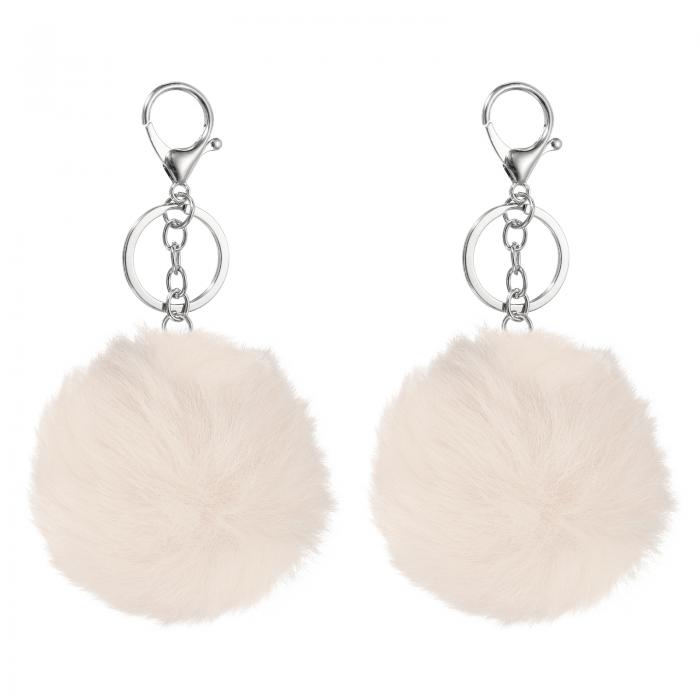 uxcell 2個のポンポン装飾バルク、3.15インチのポムキーリング大型ポンポンバルクキーチェーン、キーチ..