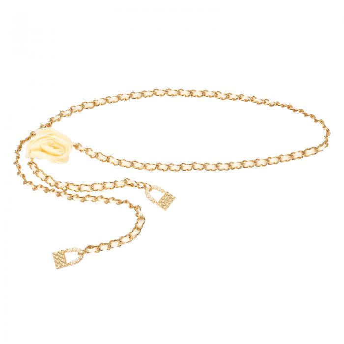 uxcell ウェスタンメタルコンチョチェーンベルト 女性用ドレスジーンズカントリーコンサート衣装用チェーンウエストベルト ホワイトフラワー