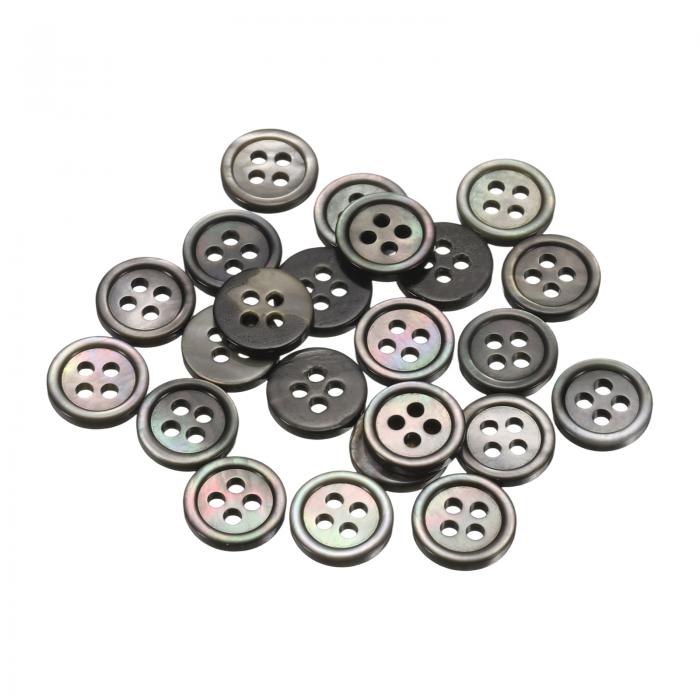 uxcell 25個の天然貝ボタン、4穴10mm真珠のボタン、シャツ、コート、スーツ、ジャケット、ジーンズ、スカート、DIY裁縫クラフト用、黒/シルバー