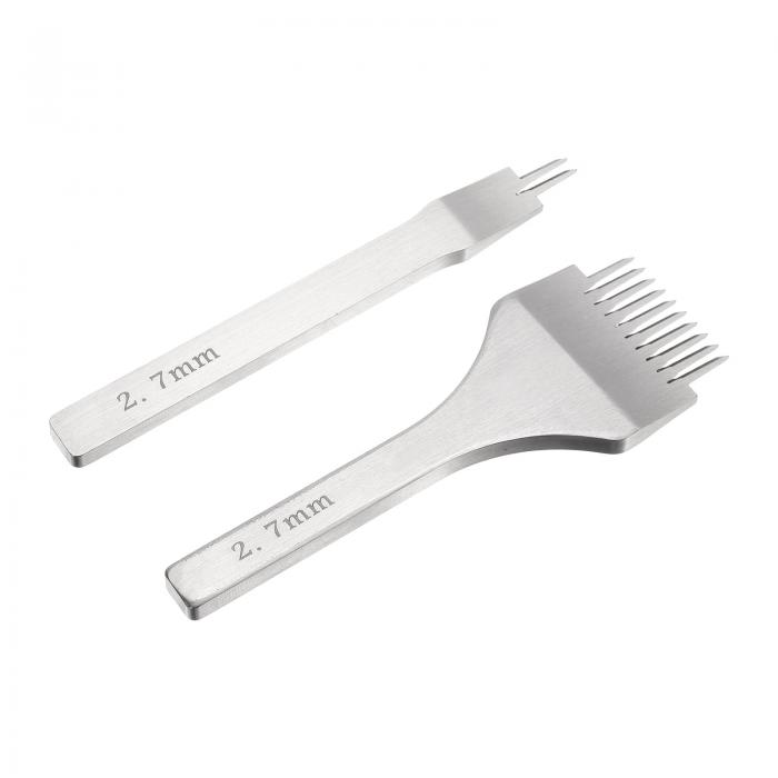 uxcell 2個のレザーステッチングパンチ2.7mm 2/10プロングカーボン鋼レザーパンチホールツールチゼルDI..