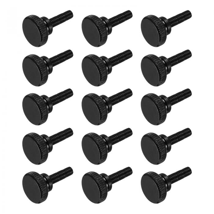 uxcell 15個 M5 x 25mm ローレットつまみねじ 黒鋼 ノギス用固定ネジ フラットヘッド メトリックねじ山..