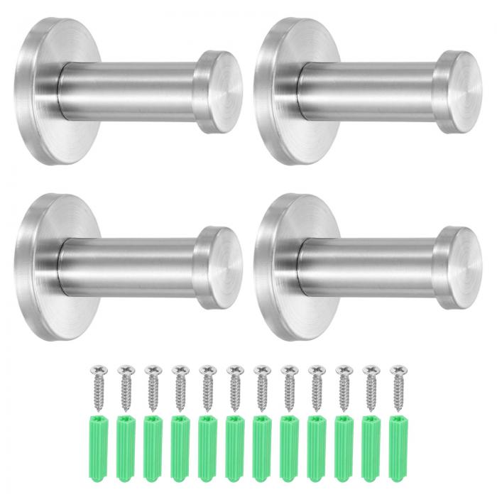 uxcell 4個のステンレス製バスルームタオルフック、2x0.7インチのヘビーデューティーローブコートフック、丸い壁掛けフック、ベッドルーム、キッチン、クロー...