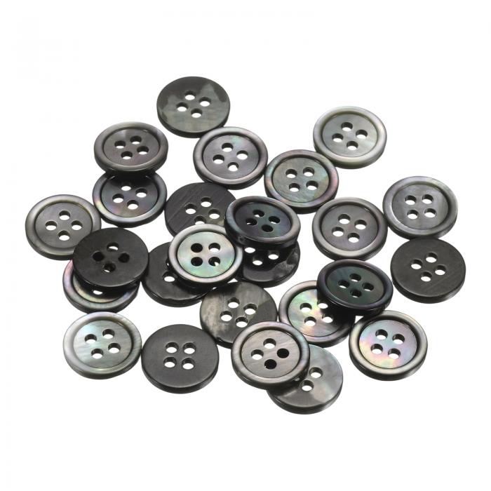 uxcell 25個の天然貝ボタン、4穴12.5mm真珠のボタン、シャツ、コート、スーツ、ジャケット、ジーンズ、スカート、DIY、裁縫、クラフト用、黒/シルバー