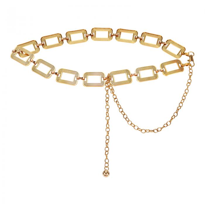 uxcell ウェスタンメタルコンチョチェーンベルト 女性用ドレスジーンズカントリーコンサート衣装用チェーンウエストベルト 金ホロウレク タングル