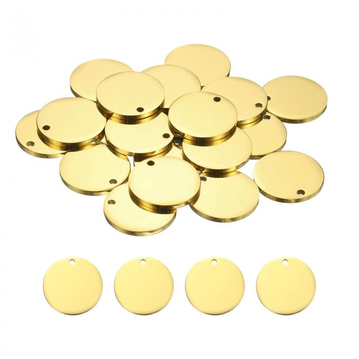 uxcell 20個の丸い空白スタンピングタグ50mmステンレススチールサークル磨き空白スタンプペンダント、ブレスレットクラフトラベリング作成用の穴付き、金