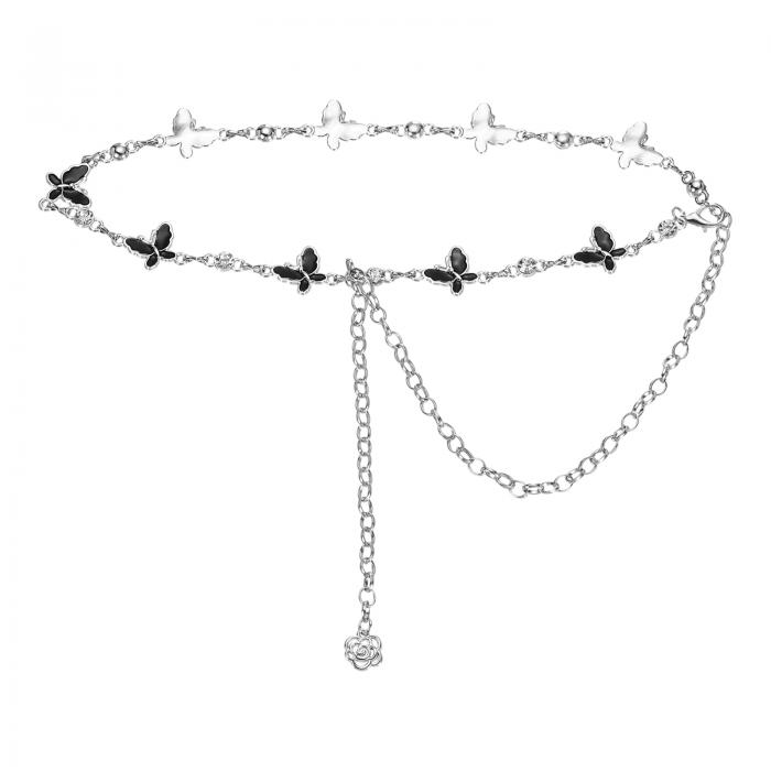 uxcell ウェスタンメタルコンチョチェーンベルト ウエストベルト女性用ドレスジーンズカントリーコンサート衣装 黒バタフライ